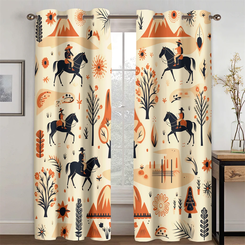 Classical Occident Pattern Curtains Abstract Plant cowboy Black Horse Living Room Bedroom Kitchen Balcony Window Decor 2 Panels