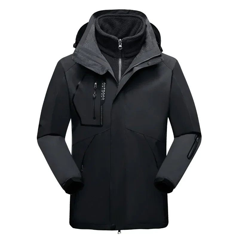 Men Ski Fleece Jacket 2 in 1 Winter Warm Windproof Waterproof Outdoor Sports Camping Mountain Snowboard Snow Coat