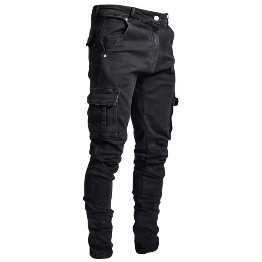 Jean skinny déchiré de style de rue punk pour hommes, pantalon en denim délavé vintage, surintendant monochrome, pantalon décontracté slim fit avec poche, 2024