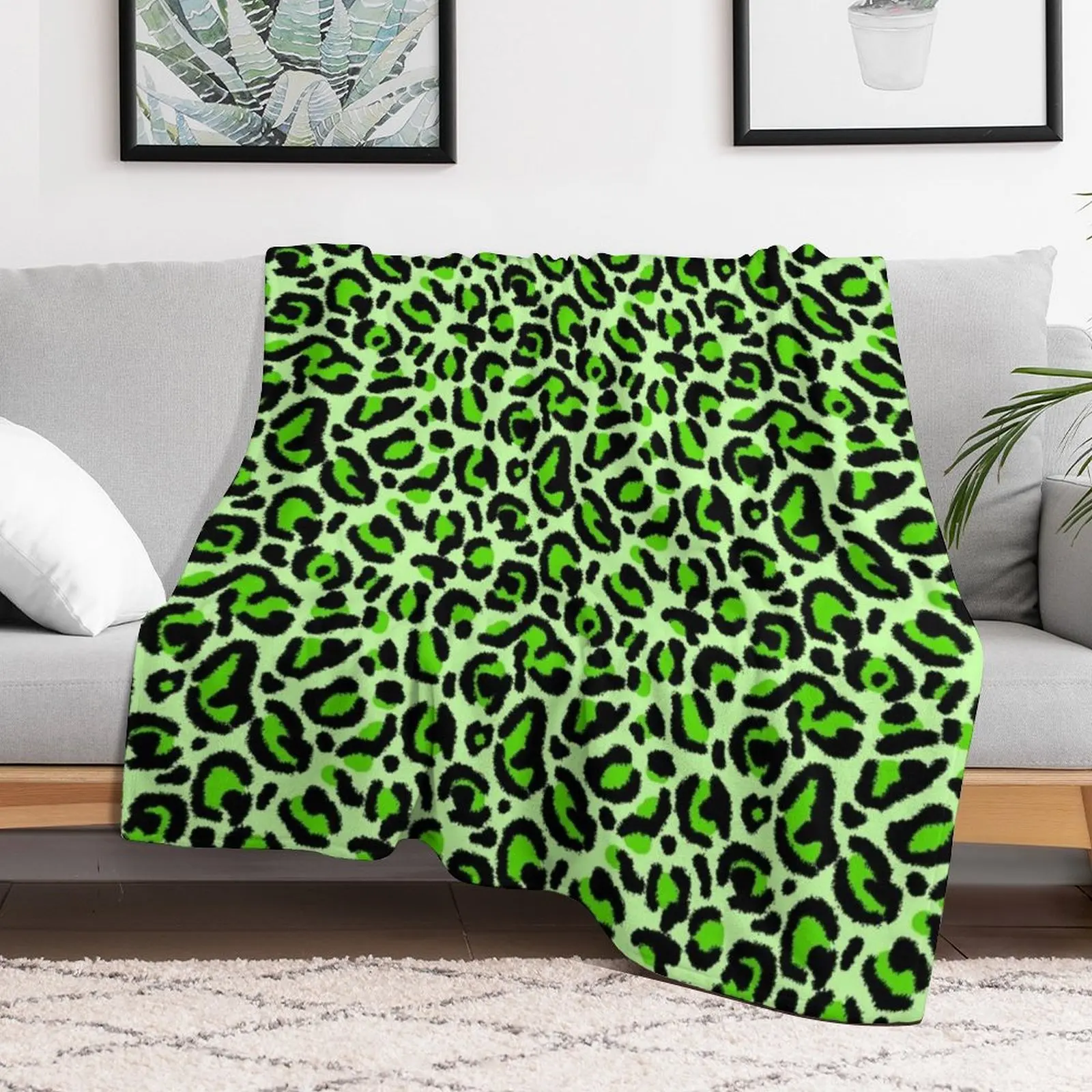 Lime Green Leopard Print Throw Blanket Cozy Sofa Blanket for TV Watching Napping