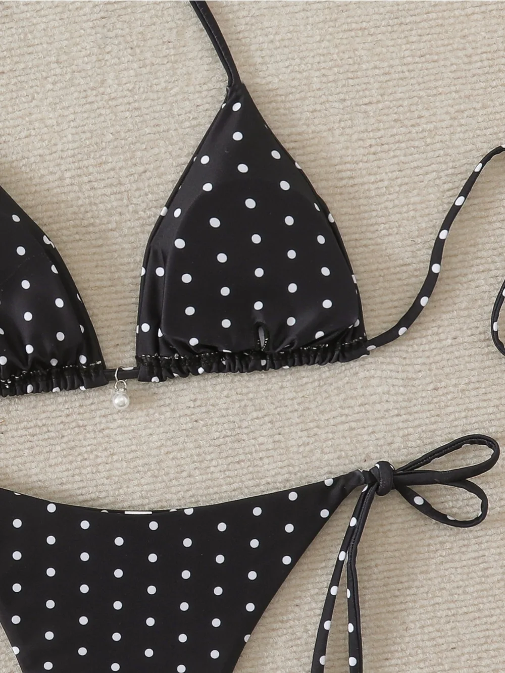Women's Sexy Polka Dot Halter Bikini Set Lace-Up Low Waist Two-Piece Triangle Thong Swimwear Tie On Side Brazilian Biquinis image 5
