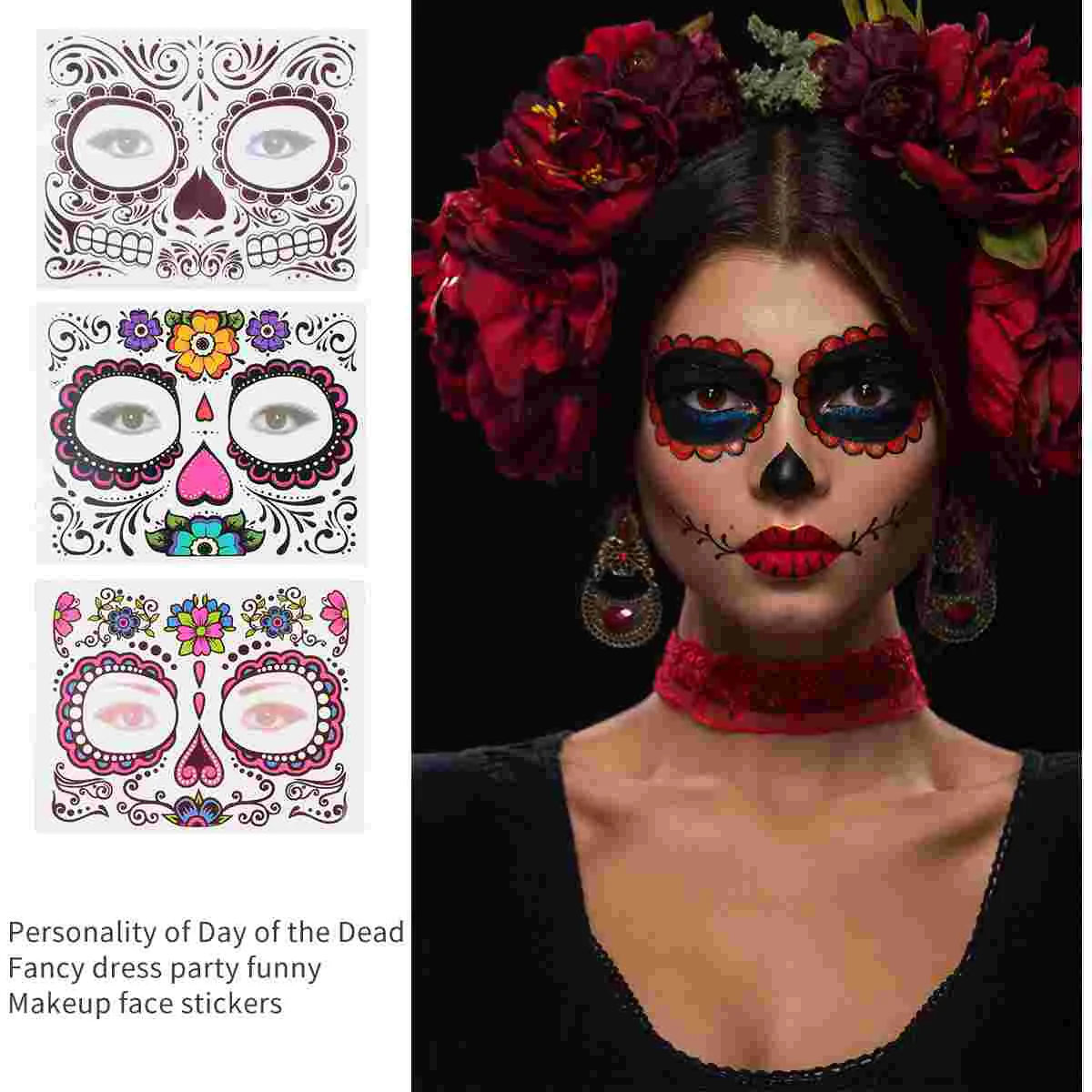 Kids Day Of The Dead Face Tattooss Full Tattoo Floral Makeup Day Of The Dead Face Tattooss Halloween Face European and American