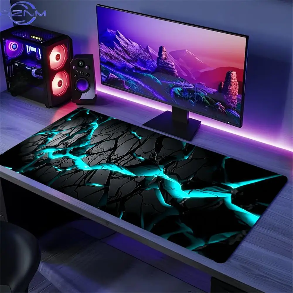 Neon Crack Lightning Gaming Mouse Pad Black Rock Non Slip Rubber Smooth Large Desk Mat For Gamers Office Table Accessories