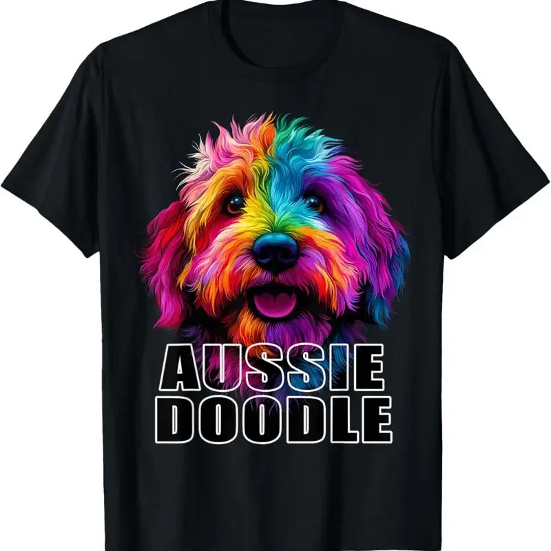 Camiseta negra colorida para amantes de los perros Aussie Doodle, Aussie Doodle Puppy Dog Lover