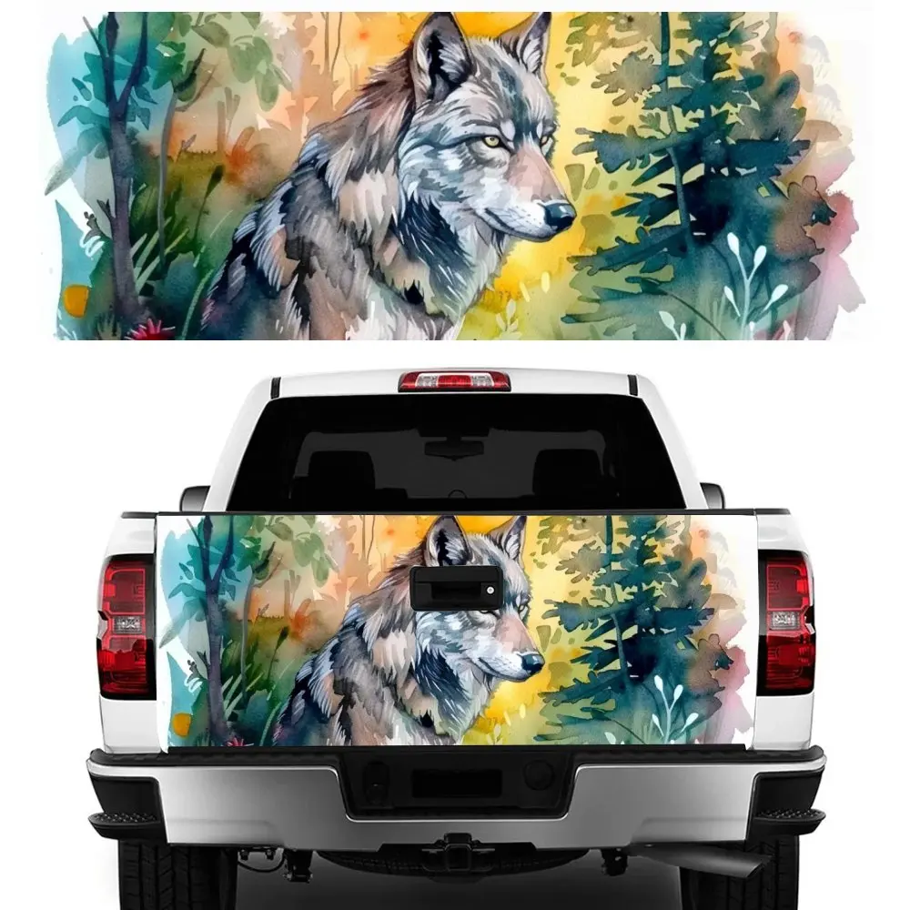 Watercolor Wolf Animal Print Car Tail Trunk Protect Vinly Decal Auto Accessories Hood Decoration Sticker for Off-road Pickup