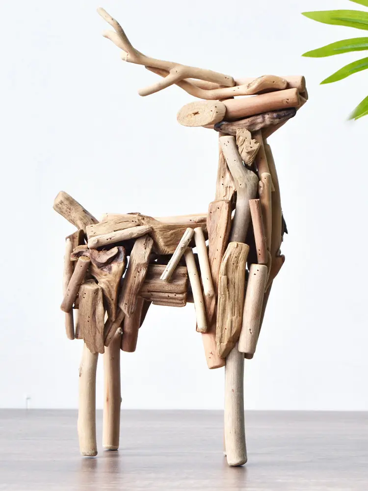 Handmade Solid Wood Deer Ornament Creative Craft Home Decor Gift for Living Room TV Cabinet Wine Cabinet Tabletop