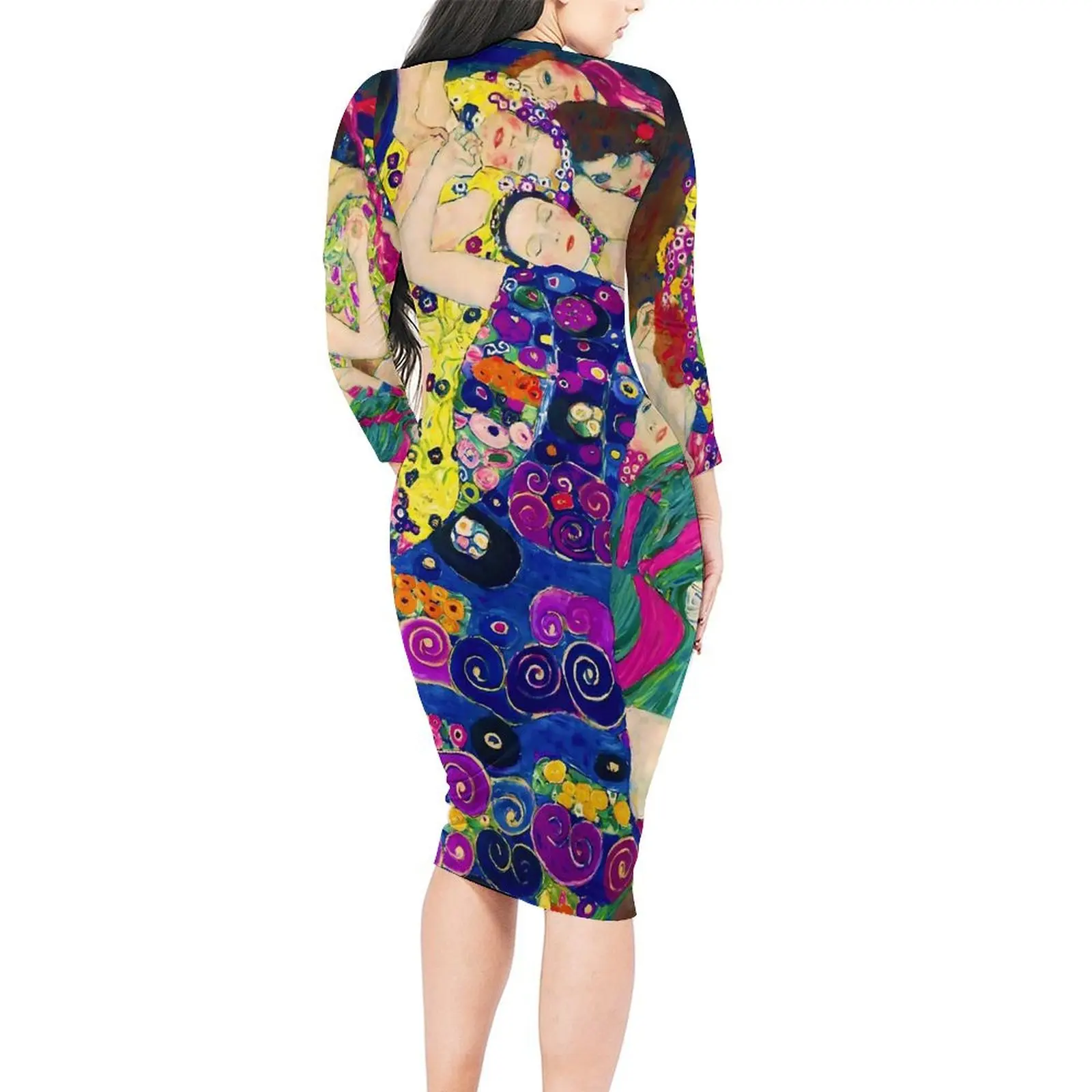 Gustav Klimt Dress Female Abstract Art Street Style Bodycon Dress Autumn Long Sleeve Retro Dresses Design Oversize Clothing