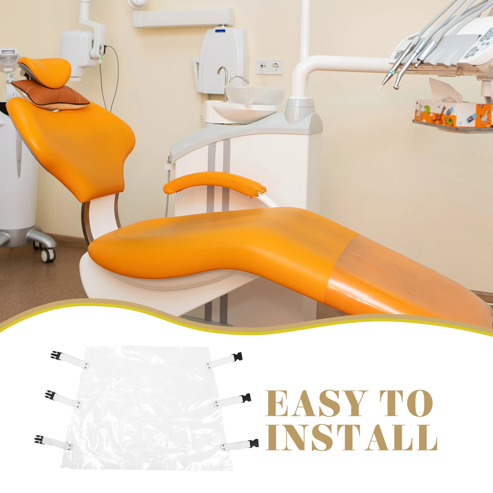 

1pc Dental Chair Cover Fit Most Sizes Premium Material Elastic Bands Sturdy Clips Adjustable Transparent Foot Cushion