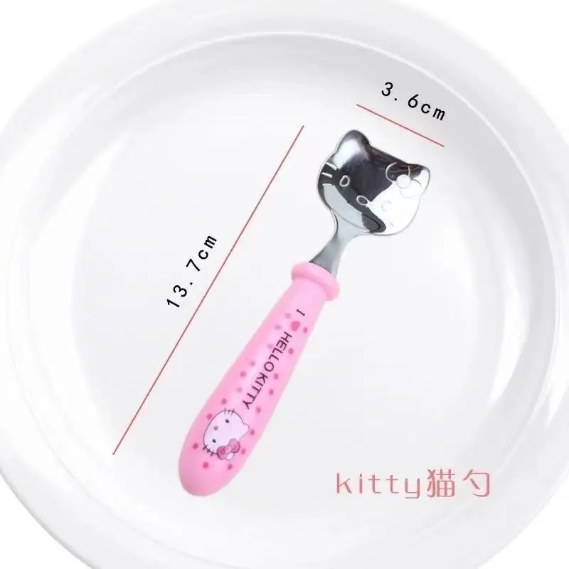 Kawaii Sanrio Spoon Fork Hello Kittys Cute Beauty Tableware Set Portable Travel Box Pink Spoon Children Toys for Girls Gift