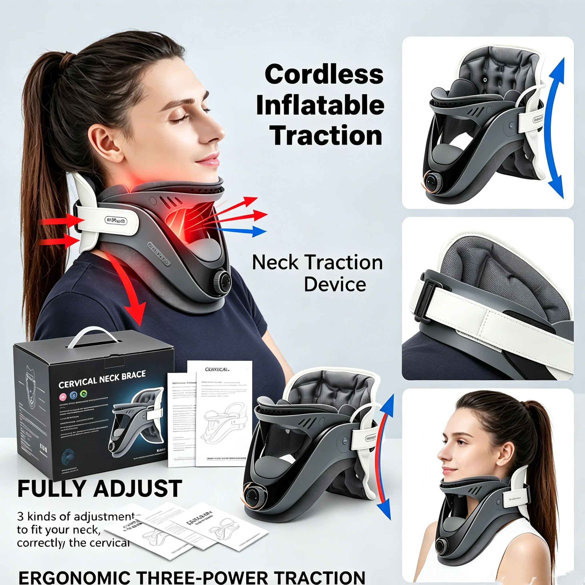 

Cervical Traction Device Neck Stretcher Device with Neck Posture Corrector Relief Neck Spine Pain Adjustable Cervical Support