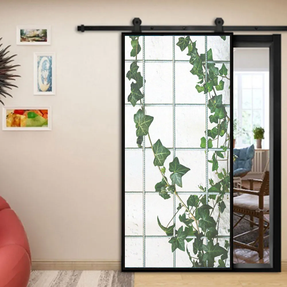 

Privacy Glass Window Film Green Vines Pattern Sliding Door Decorative Flim No Glue Static Electricity Sun Blocking Windows Flim