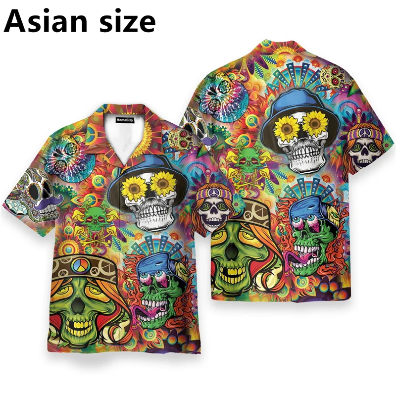 Hip Hop Men Shirt 3D Printed Colorful Psychedelic Pattern Hawaiian Short Sleeve Shirt Summer Casual Unisex Button Beach Blouses