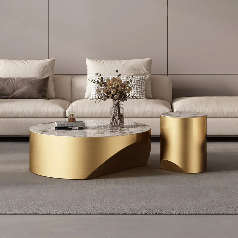 

Stainless steel round size combination slate coffee table living room modern light luxury creative home simple small apartment
