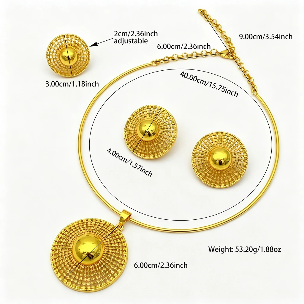 Luxuriöses afrikanisches 24k vergoldetes Halsketten- und Ohrring-Set für Frauen, indischer Dubai-Brautschmuck, Hochzeitsgeschenk, Großhandel – Detail 5