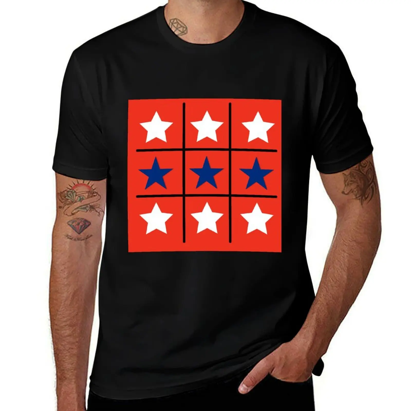 

Patriotic Star Tic-Tac-Toe design T-Shirt summer top gifts for boyfriend vintage graphic tee mens tall t shirts