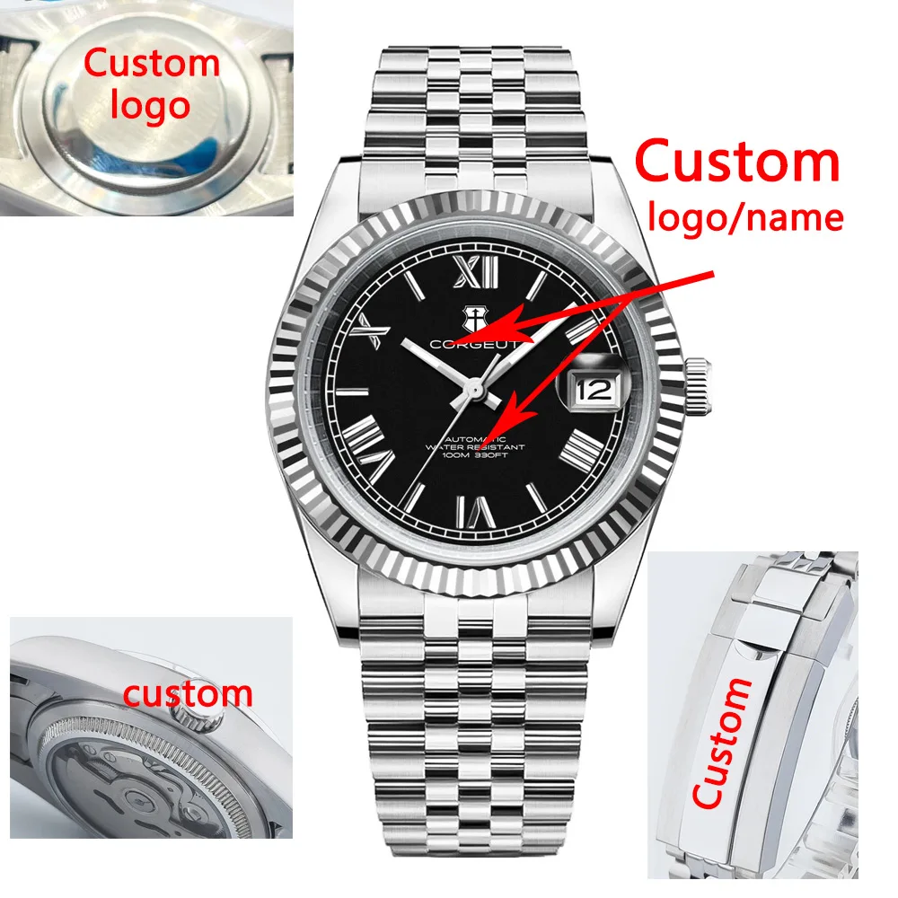 

36mm/39mm Custom Luxury NH35 Automatic Mechanical Wristwatches Roman Numbers Men Watch Sapphire Crystal 10bars gold Reloj Hombre
