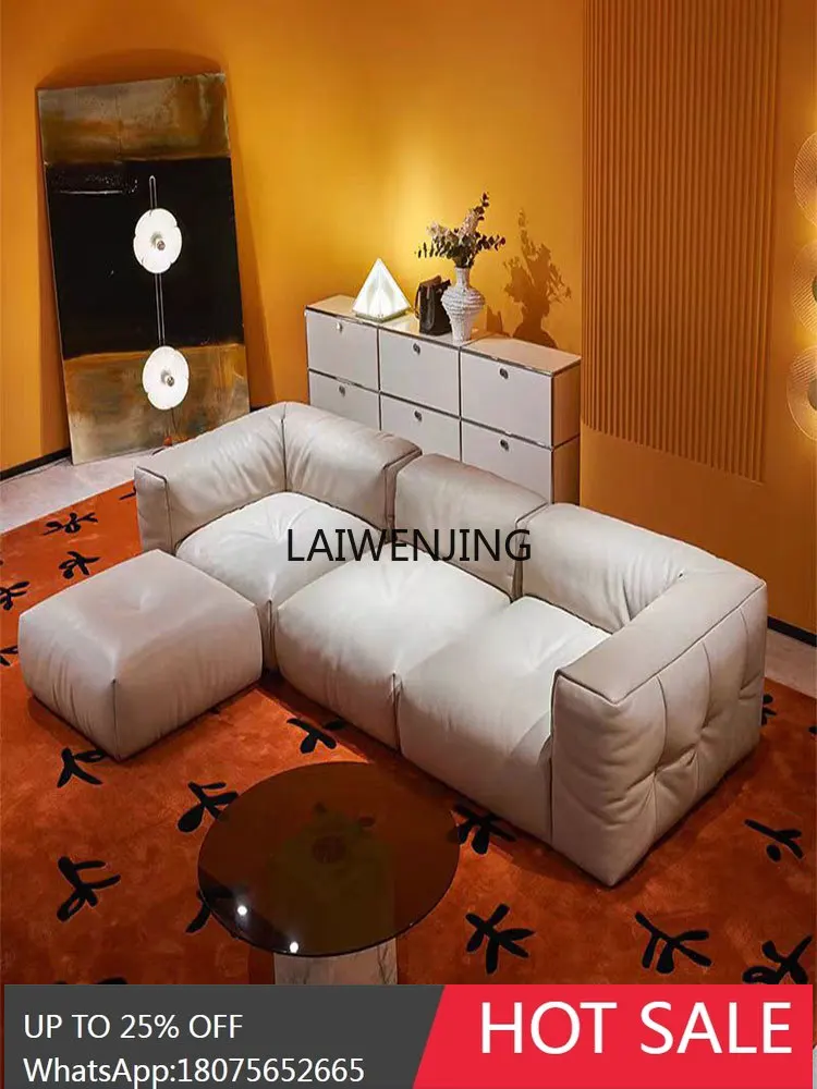 SGF minimalist leather tofu cubes bubble light luxury living room straight row leather sofa