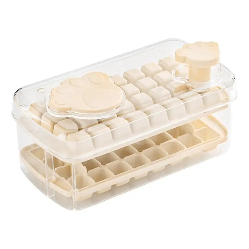 Ice Tray Mold With Lid Novelty Drink Tray 32 Cavity Leak Proof Cat Paw Press Type Ice Tray For Chilled Drinks Coffee Milk Tea