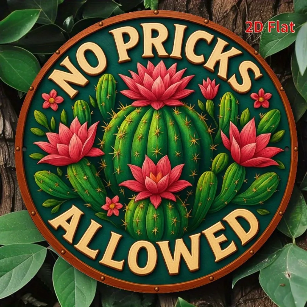 

2D Flat Vintage-Cactus Design with Pink Flowers,Decor for Home, Bar, Cafe, Garden,Cute Decor Item Mexican Home Decor, Room Decor