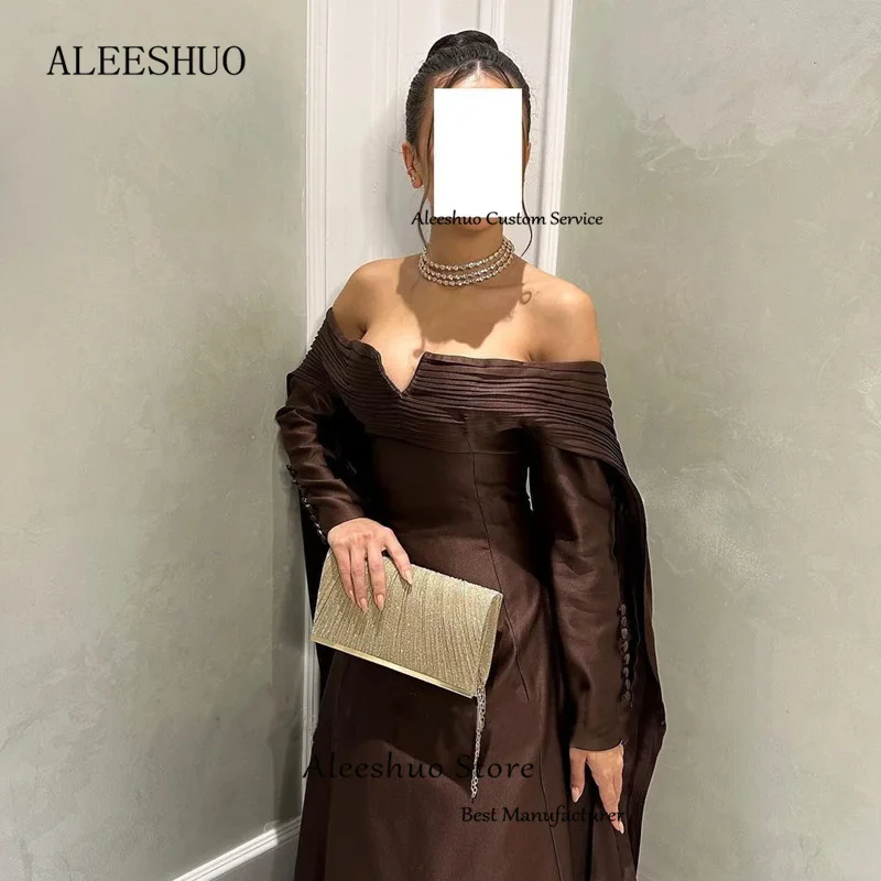 Aleeshuo Simple Satin Mermaid Prom Dress Off The Shoulder Pleat Long Sleeve Backless Party Dresses Floor-Length 2025 Customized