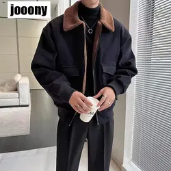 2024 Winter Thickened Flip collar Cotton Coat For Men Korean style Trendy Hong Kong style Velvet Cotton Coat Jacket Loose Cotton