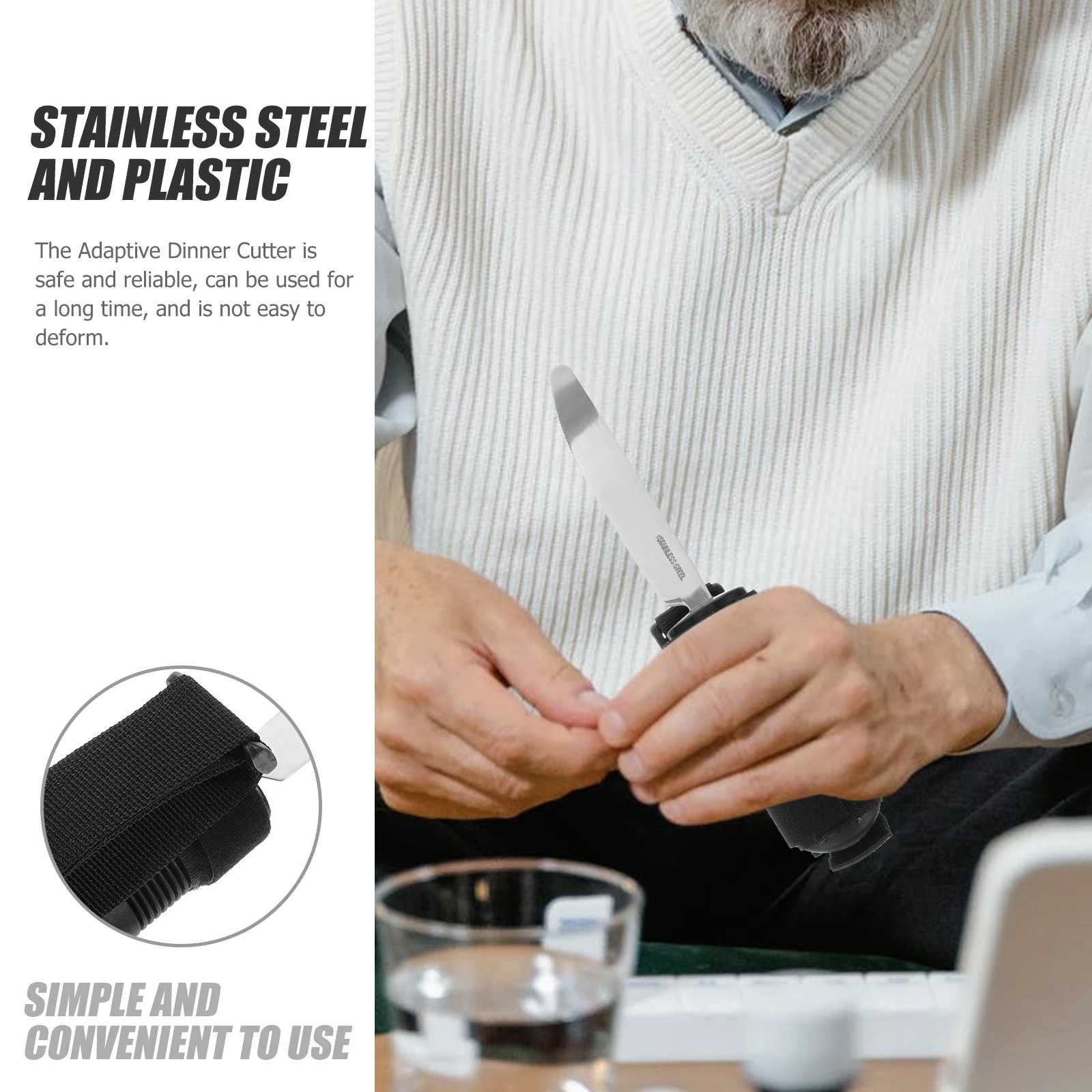 

Adaptive Dinner Cutter Anti-Skid Portable Cutlery Tremble Proof Utensils for Elderly Disabled Arthritic Handicapped Eating Aids