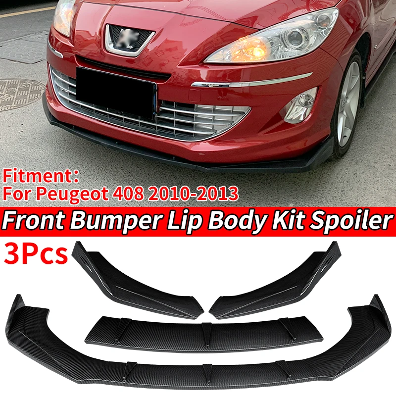 

Car Front Bumper Lip Body Kit Chin Guard Diffuser Cover Deflector ABS Accessories Carbon Fiber Look For Peugeot 408 2010-2013