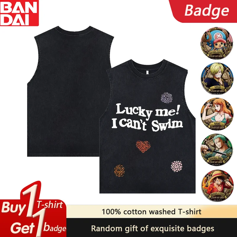 Chaleco de gimnasio de Anime con estampado de One Peice Luffy, novedad de verano, camisetas sin mangas para hombre Y2k, camisas informales sin mangas lavadas para mujer, ropa de calle Harajuku
