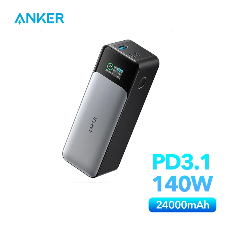 (مخزون الاتحاد الأوروبي) بنك الطاقة Anker 737 (PowerCore 24K)، بطارية خارجية 24000 مللي أمبير في الساعة، طاقة 140 وات، متوافق مع سلسلة iPhone 13، Galaxy