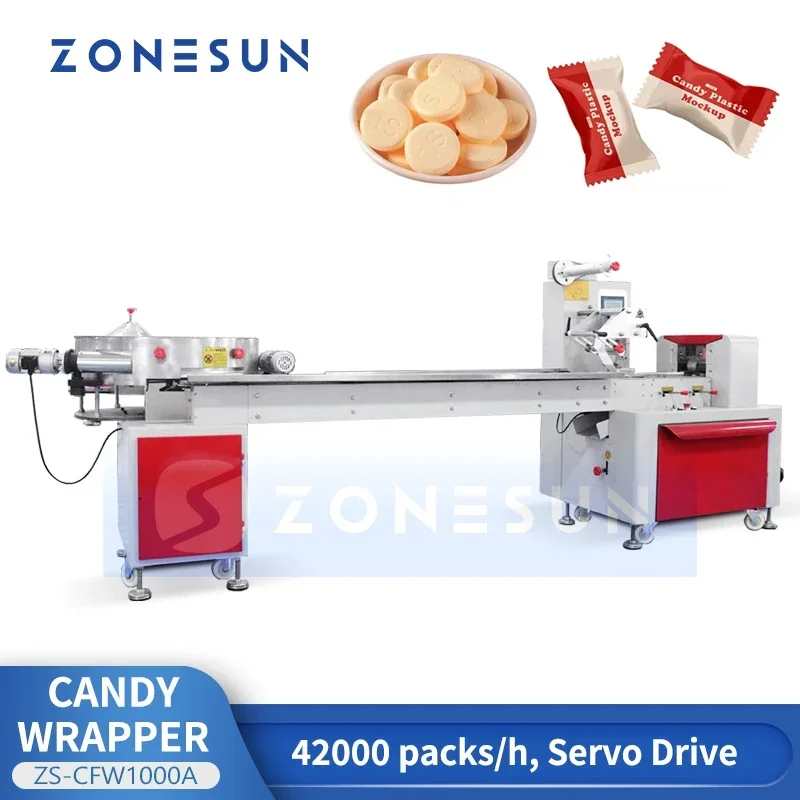 ZONESUN ZS-CFW1000A Máquina de embalaje de flujo horizontal Sistema de envasado de dulces y chocolate de alta velocidad