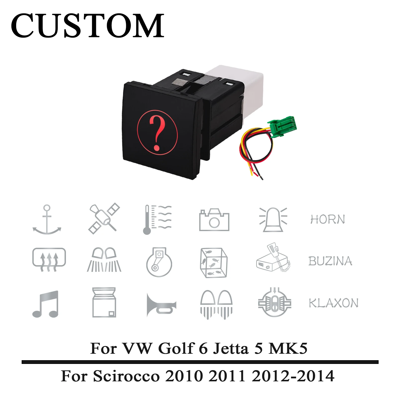 Red LED Car Push Button Switch Customizable 12V Momentary Power ON-OFF with Wire For VW Jetta Golf 6 MK6 2006 - 2012