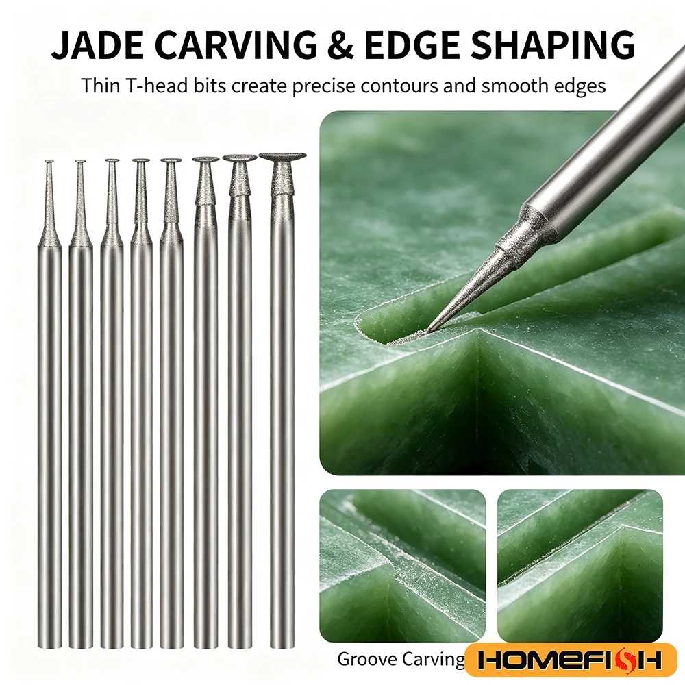 10PCS Grinding Bit Accessory 2.35mm Ultra‑Thin T Head Shank Mounted Point Stone Jade Carve Polish Engrave Tool