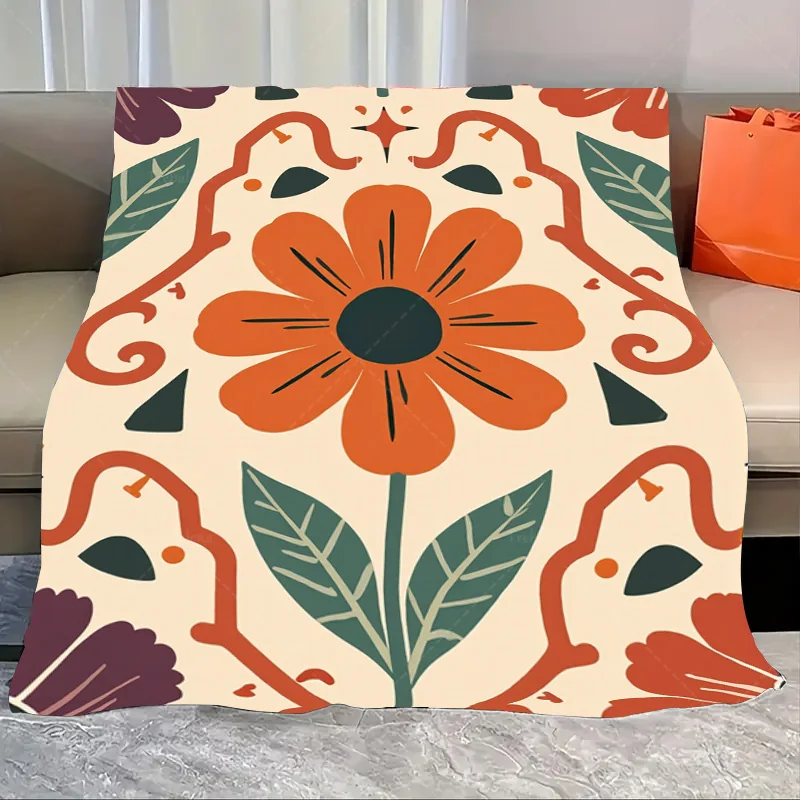 

1pc Flannel Blanket Retro Floral Print Throw Blanket for Cozy Living Room Decor
