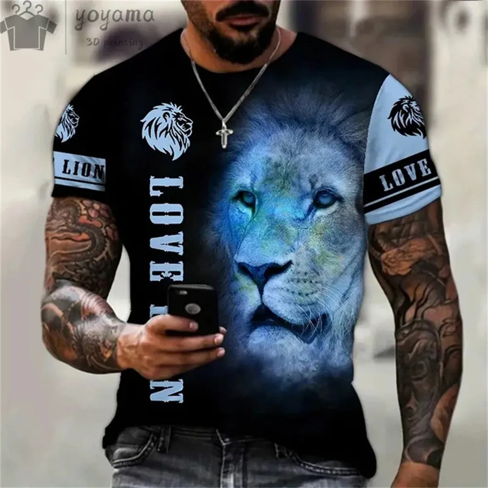 Men\'s Clothing 3d Lion Print T-Shirt Round Neck Casual Short Sleeve Tee Harajuku Street Men Fashion Oversize T-Shirt Man Tops