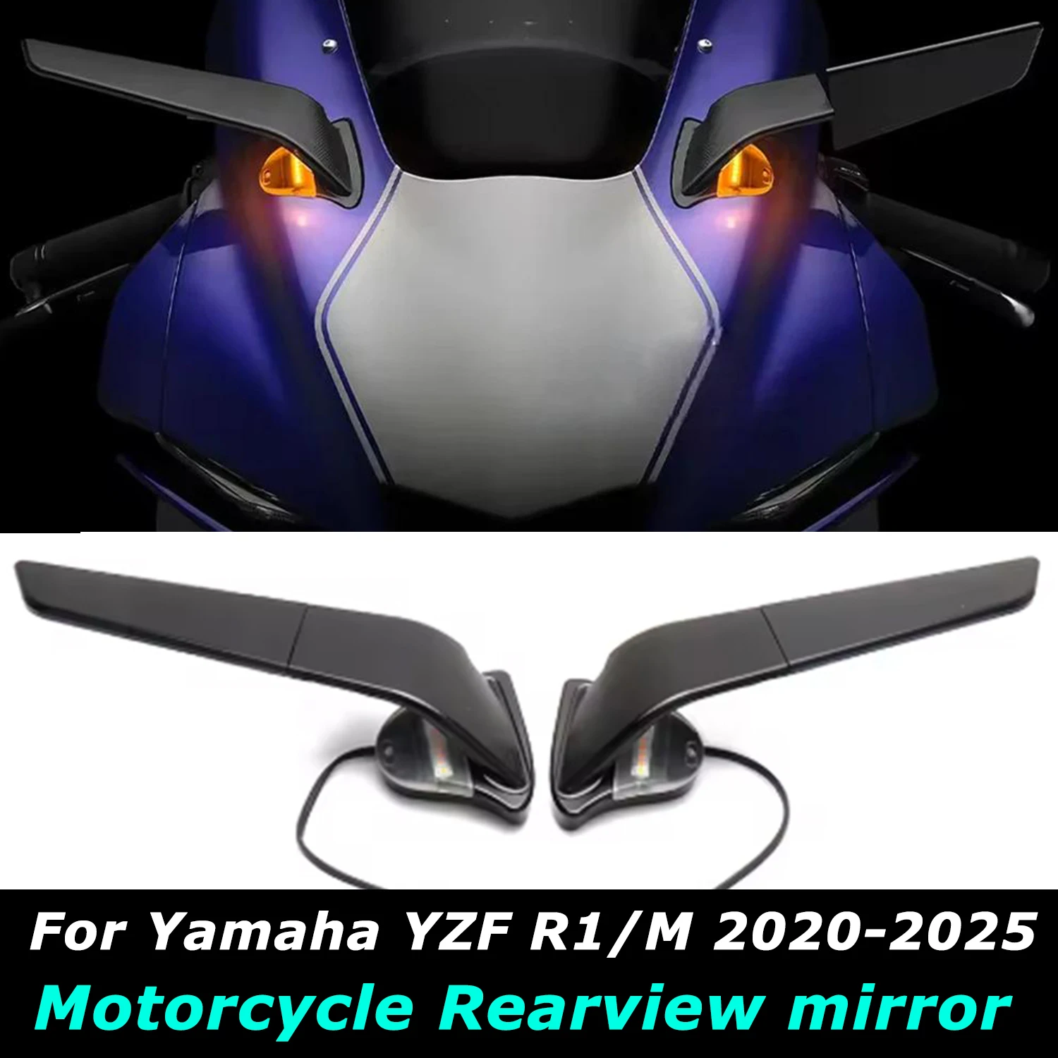 For Yamaha YZF-R1 YZF-R1M YZF R1 YZF R1M 2020-2025 New Motorcycle Rearview Mirror With LED Light Wind Wing Rotating Side Mirrors