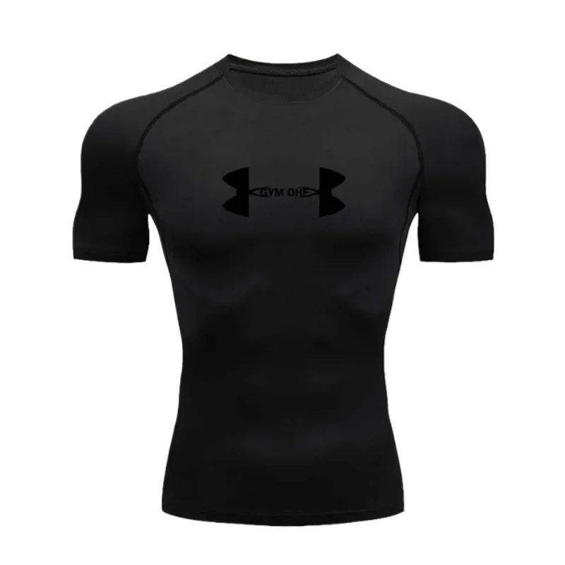 Muscle men's boxing training short sleeved sportswear elastic fitness running swimming fast drying tight fitting T-shirt