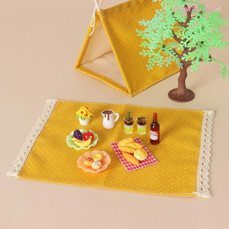 

[DO]1:12 Scale Dollhouse Miniature Camping Tent Set With Picnic Mat Food Model Doll House Accessories For DIY Scene Decoration
