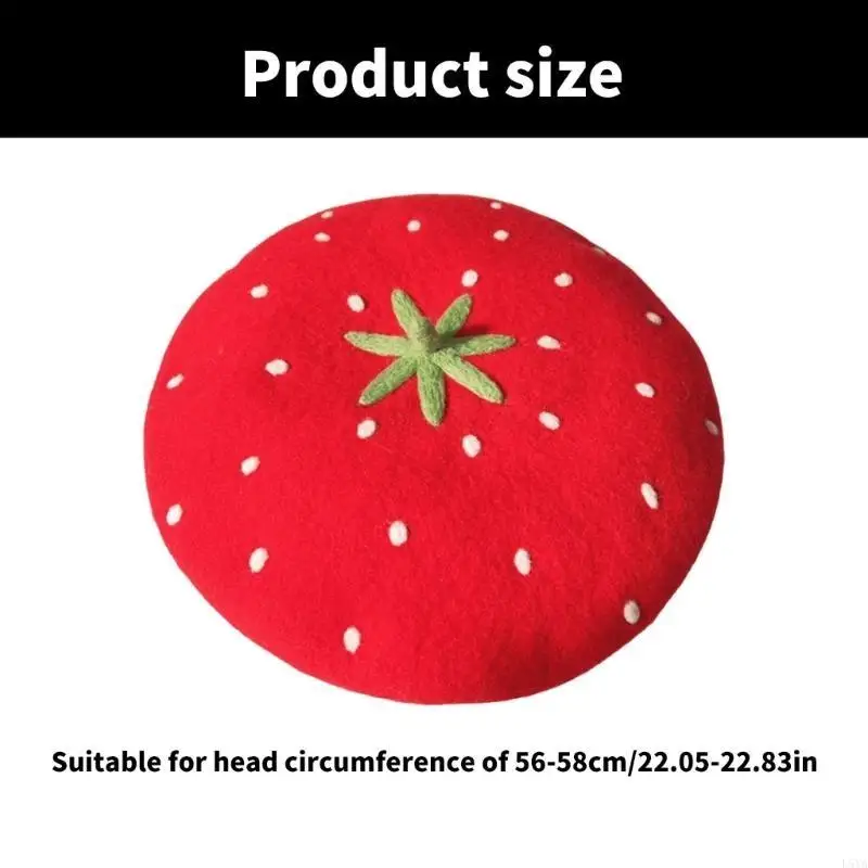 L5YA قبعة بيريه مزخرفة بالفراولة، قبعة بيريه مصنوعة يدويًا للعائلة، قبعة ذات أنماط حلوة لمظهر عصري #6