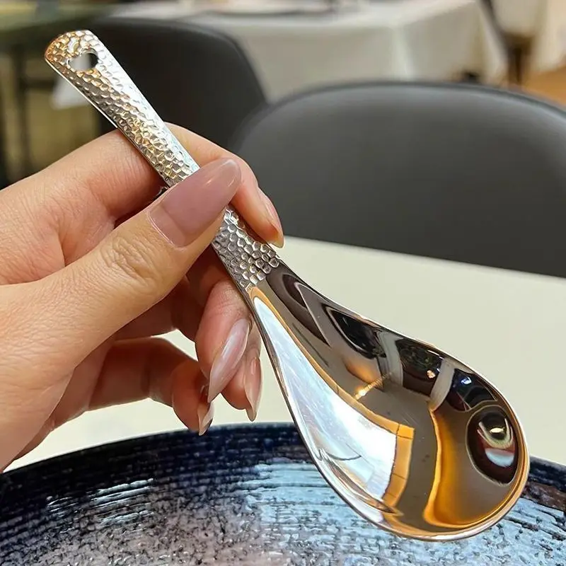 Retro-style Hammered Spoon Hammer-patterned Spoon Thickened Household Table Spoon Children's Eating Spoon Dessert Spoon view 4