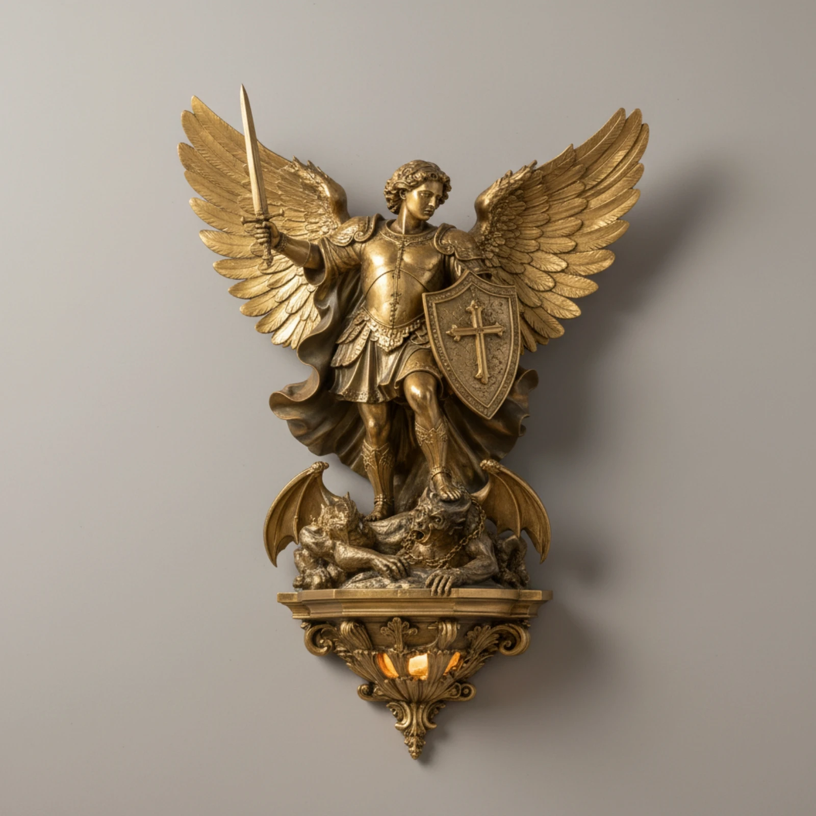 Angel Wall Lamp Medieval Warrior Wall Sconce Lighting Ornate Vintage for Fantasy Fans, Entryway, Game Room