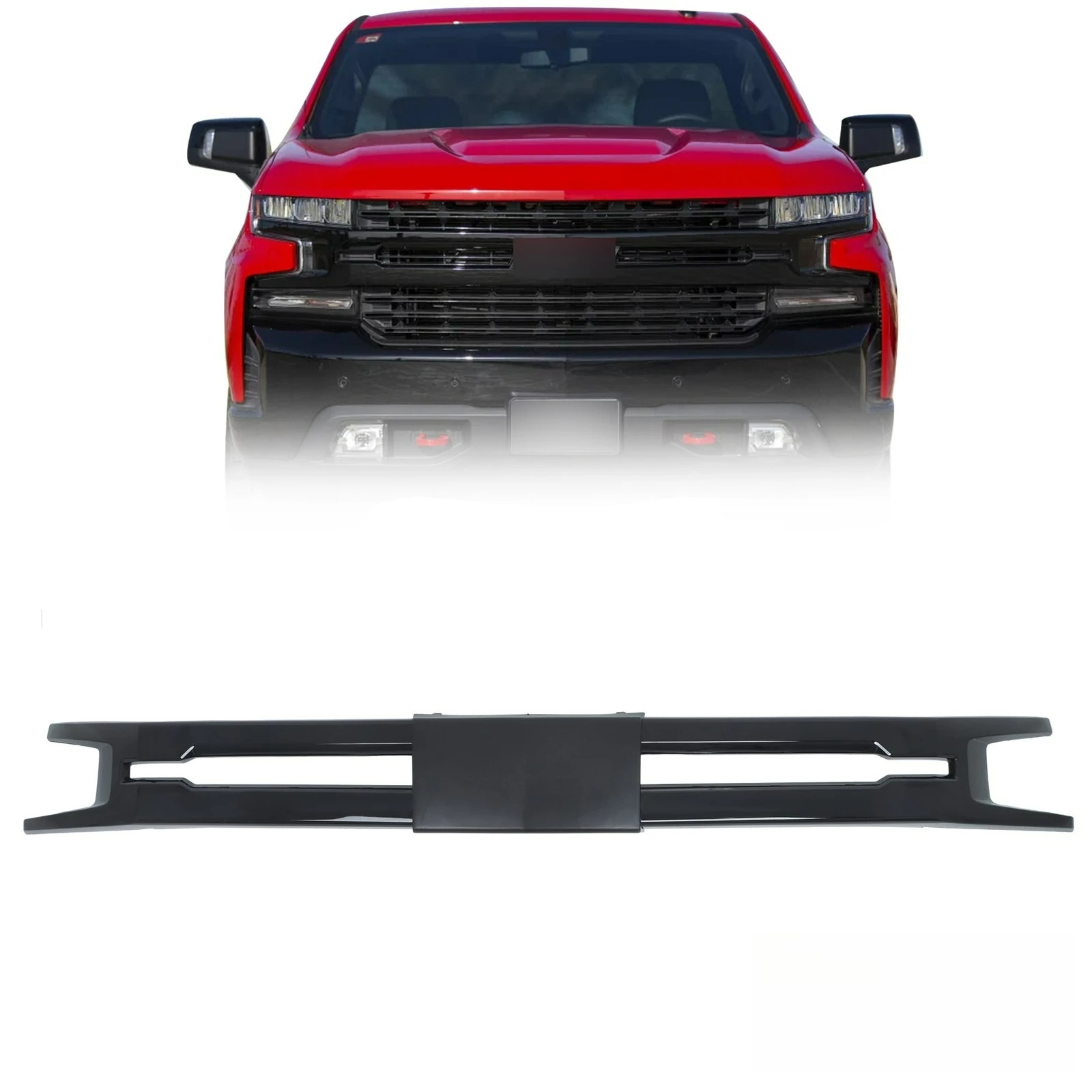 Black Front Center Grille Trim For Chevy Silverado 1500 2019 -2022 84493318