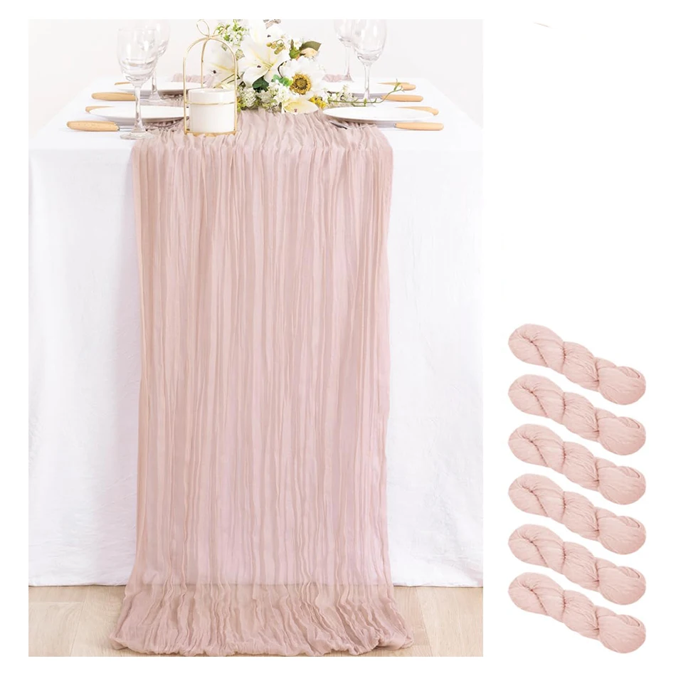

6PCS Semi-Sheer Sage Green Gauze Wedding Table Runner, Vintage Table Runner, Party Dinner Room Banquets Arches Decor