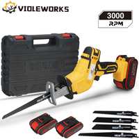 3000rpm/min Cordless Electric Reciprocating Saw Variable Speed Metal Wood Cutting Tool w/ Two Rechargeable Battery by VIOLEWORKS