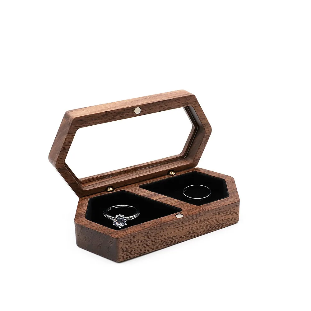 

Velvet Mini Wood Rings Box Luxury Square Rings Bearer Box Necklace Earrings Dust-proof Rings Display Case Marriage Anniversary