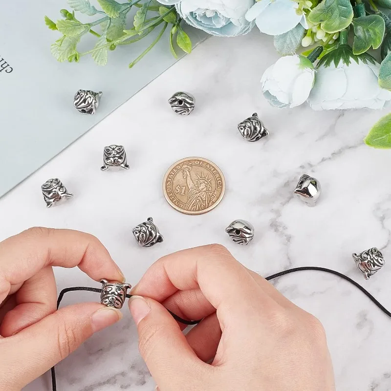 10 قطعة 2 مللي متر ثقب الفولاذ المقاوم للصدأ البلدغ الخرز السحر الصلصال الكلب بيتبول جرو الحيوانات الأليفة رئيس حبة خزر عازل العتيقة الأوروبية