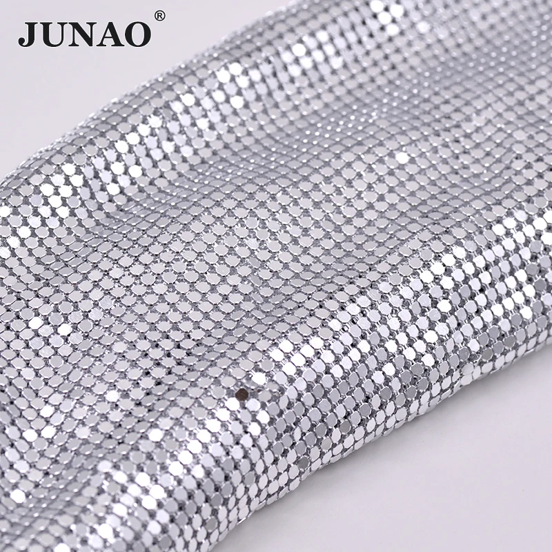 Junao 45*150 Centimetri di Alluminio Colorato Maglia Finiture in Metallo Tessuto di Strass Copriletto di Cristallo Appliques per Il Fai da Te