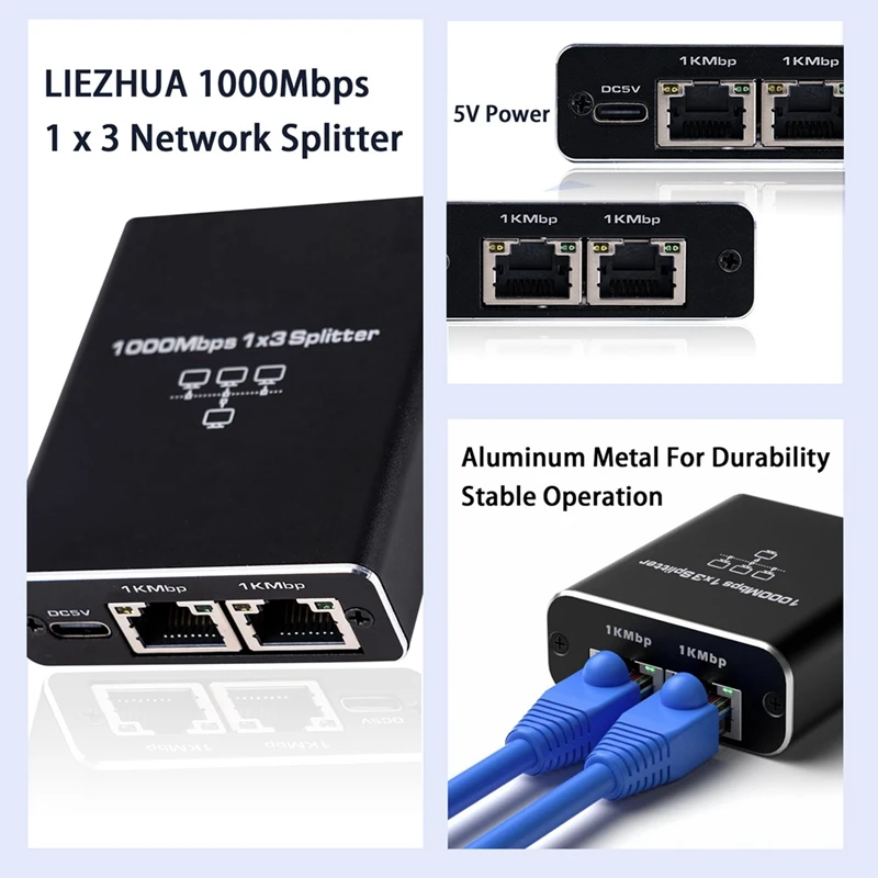 Répartiteur Gigabit Ethernet 1 à 3 Rj45 LAN, adaptateur d'extension 1000Mbps, 4 ports 1 à 3 RJ45 LAN, adaptateur réseau durable