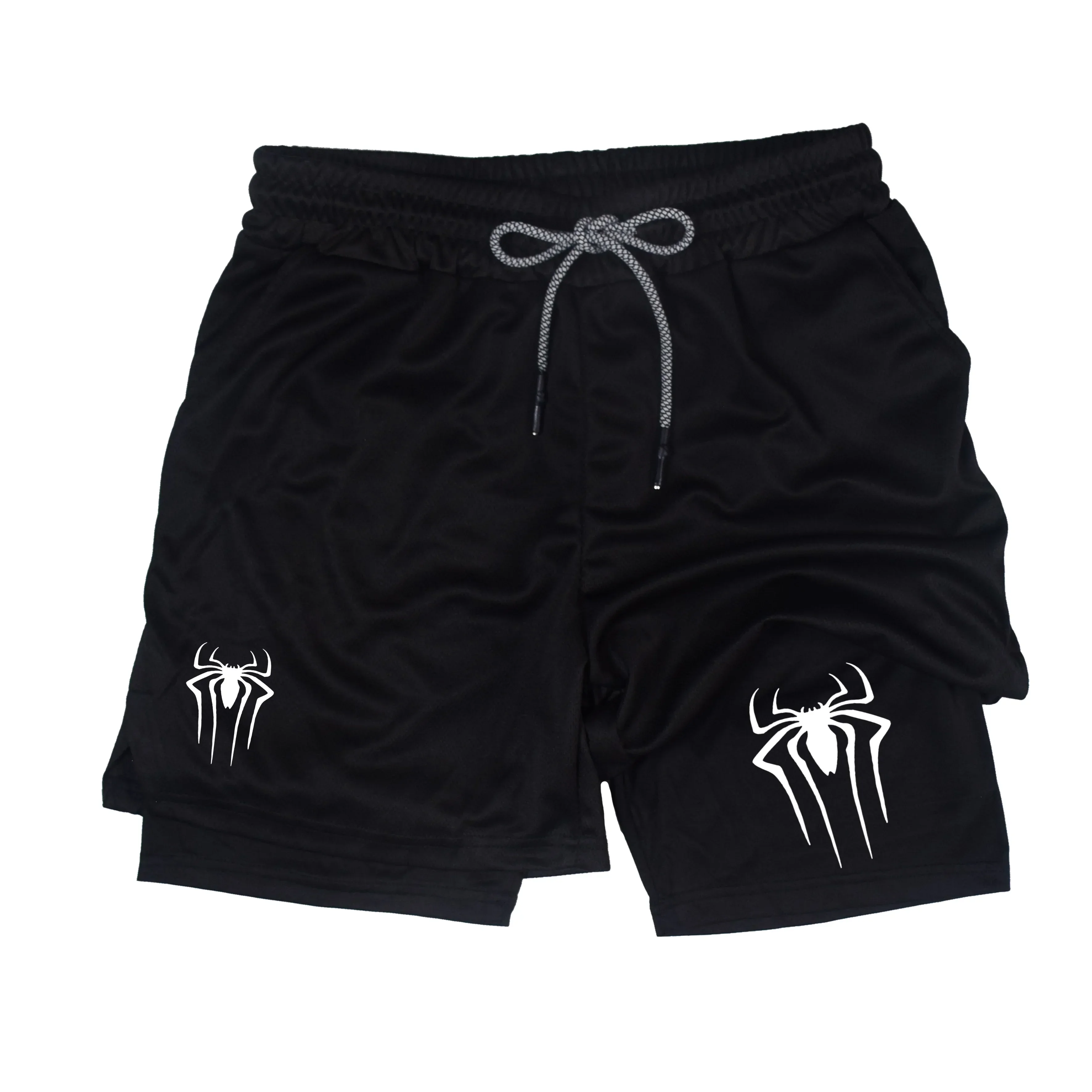 

Summer sports shorts men's spider print casual sports tight shorts exercise running 2-in-1 sports shorts
