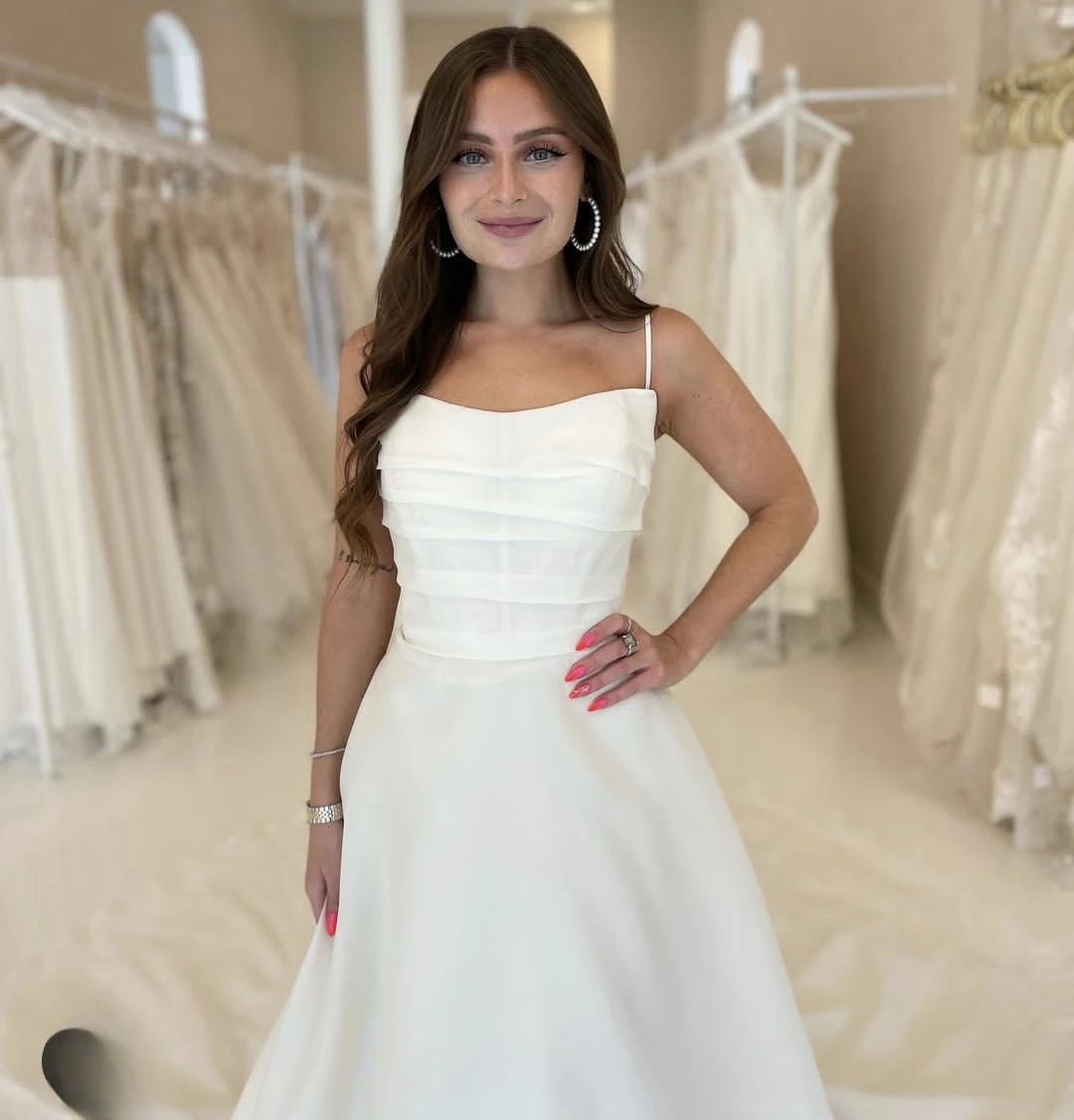 Vestido de Novia De Organza con corte en A para mujer, longitud hasta el suelo, personalizado a las medidas, cola larga, elegante