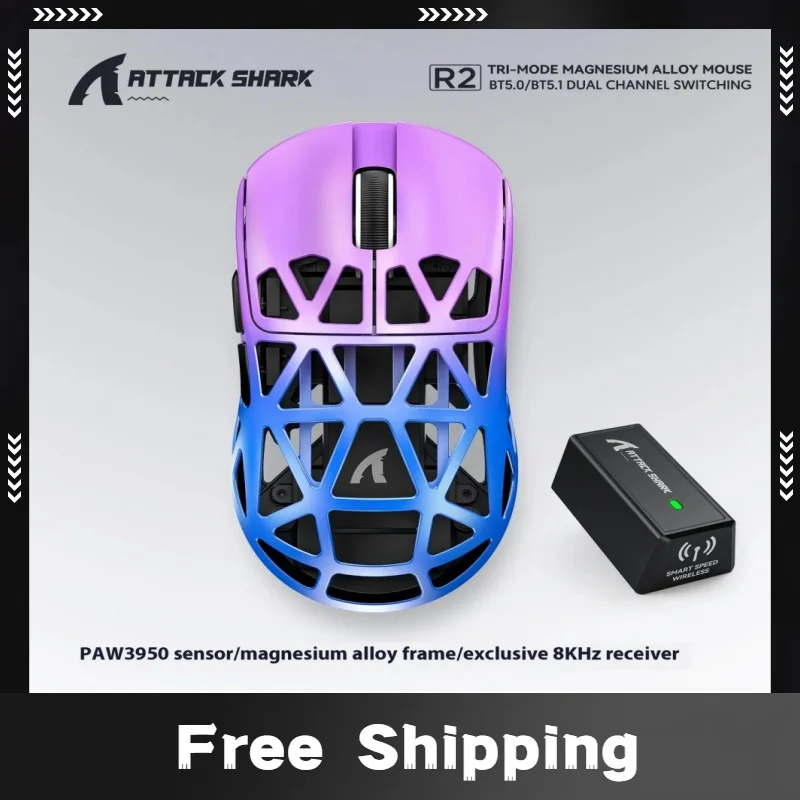 

Attack Shark R2 Lightweight Wireless Mouse Magnesium Alloy PAW3950 8K Sensor 40kDPI Macro Definition Gaming Mouse Holiday Gift